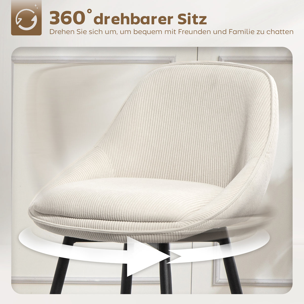 2er-Set drehbare Barhocker mit Cordbezug