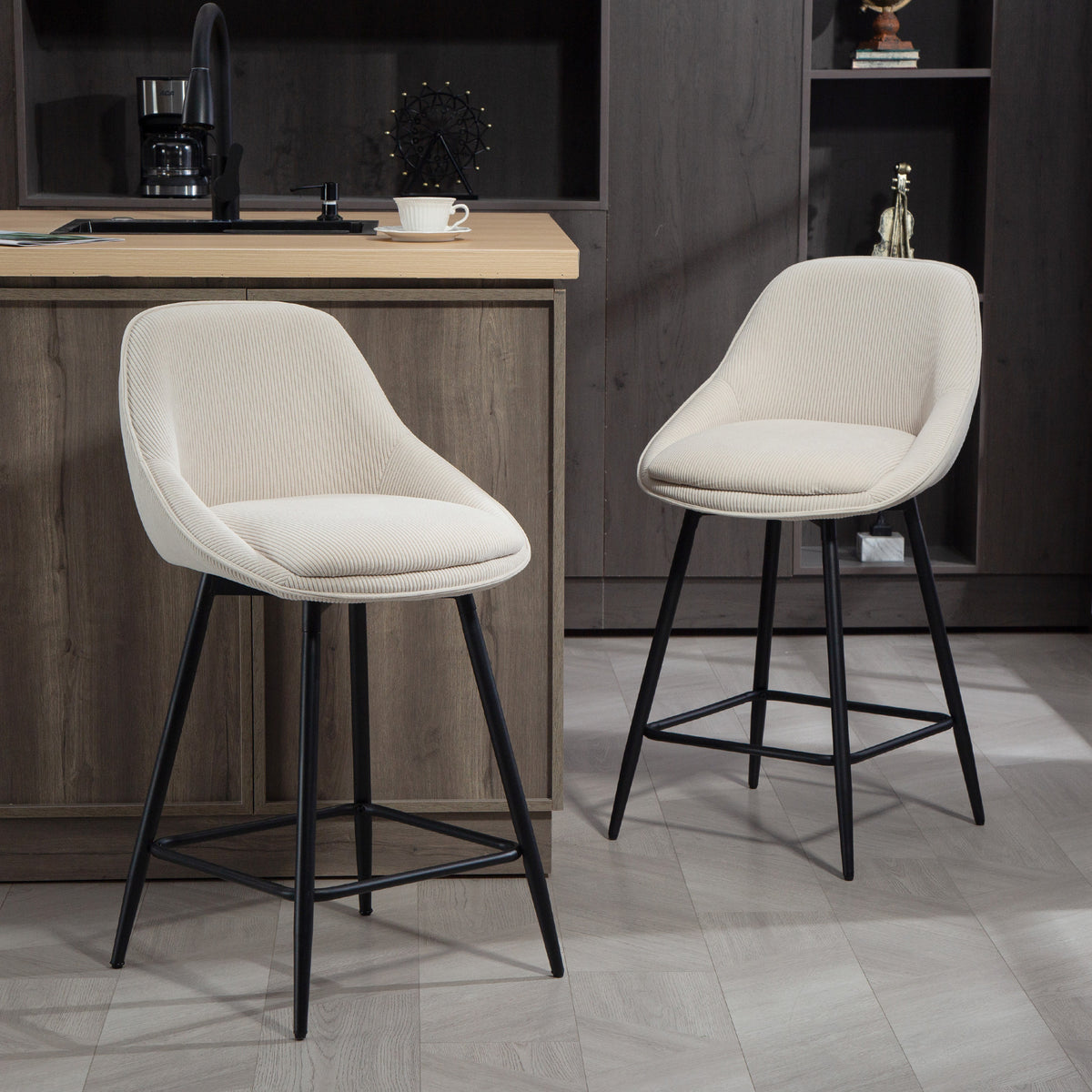 2er-Set drehbare Barhocker mit Cordbezug