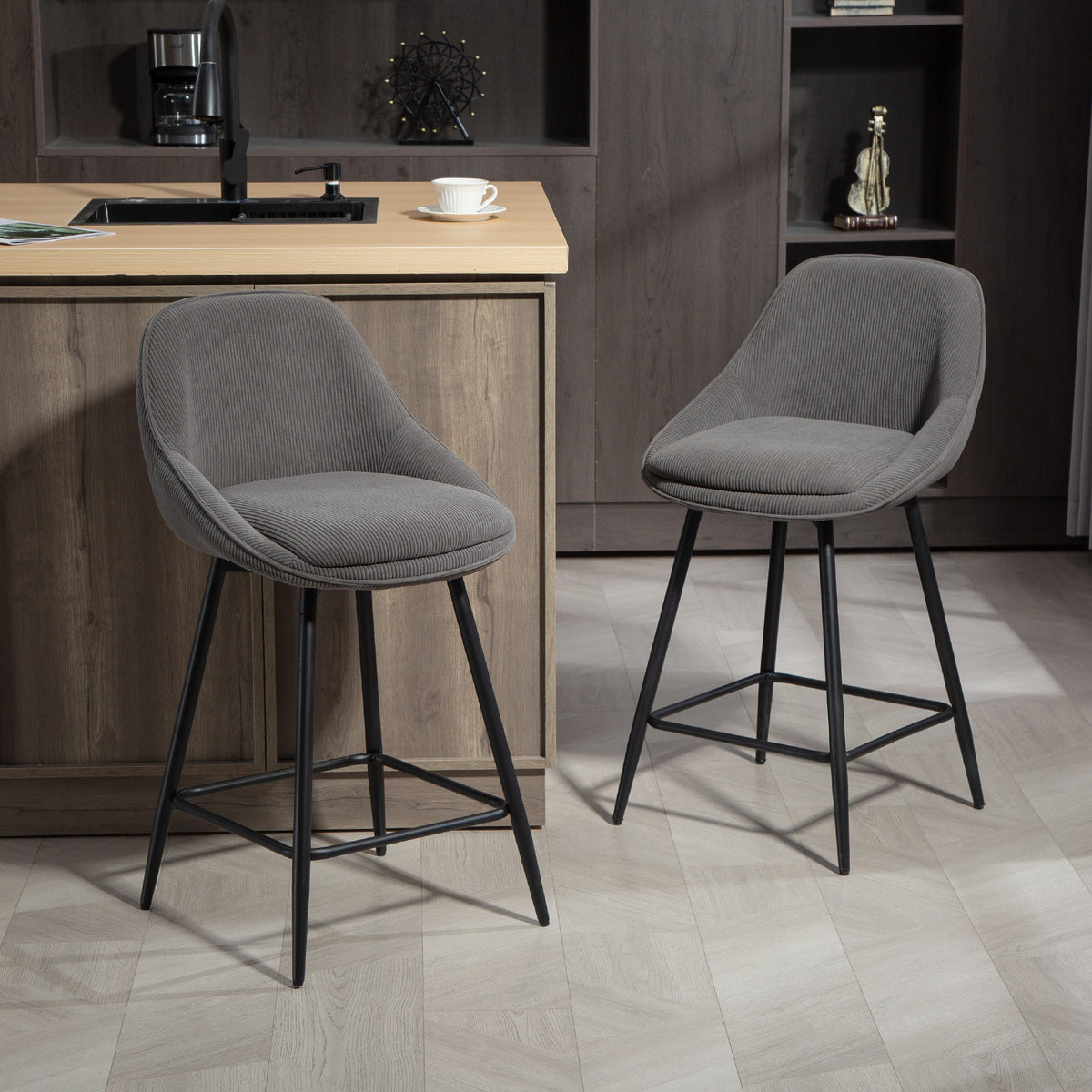 2er-Set drehbare Barhocker mit Cordbezug