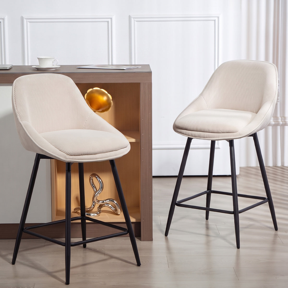 2er-Set drehbare Barhocker mit Cordbezug