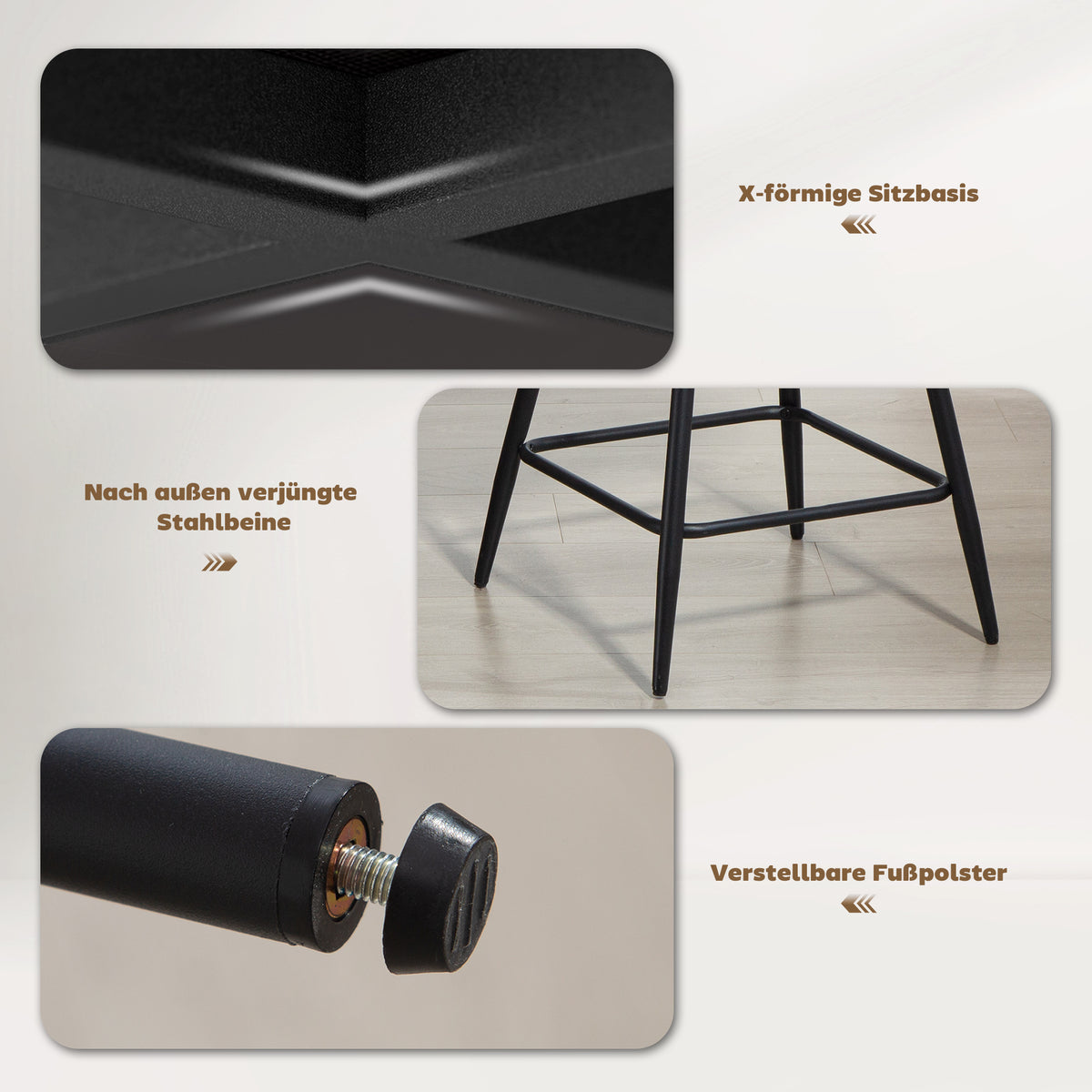 2er-Set drehbare Barhocker mit Cordbezug