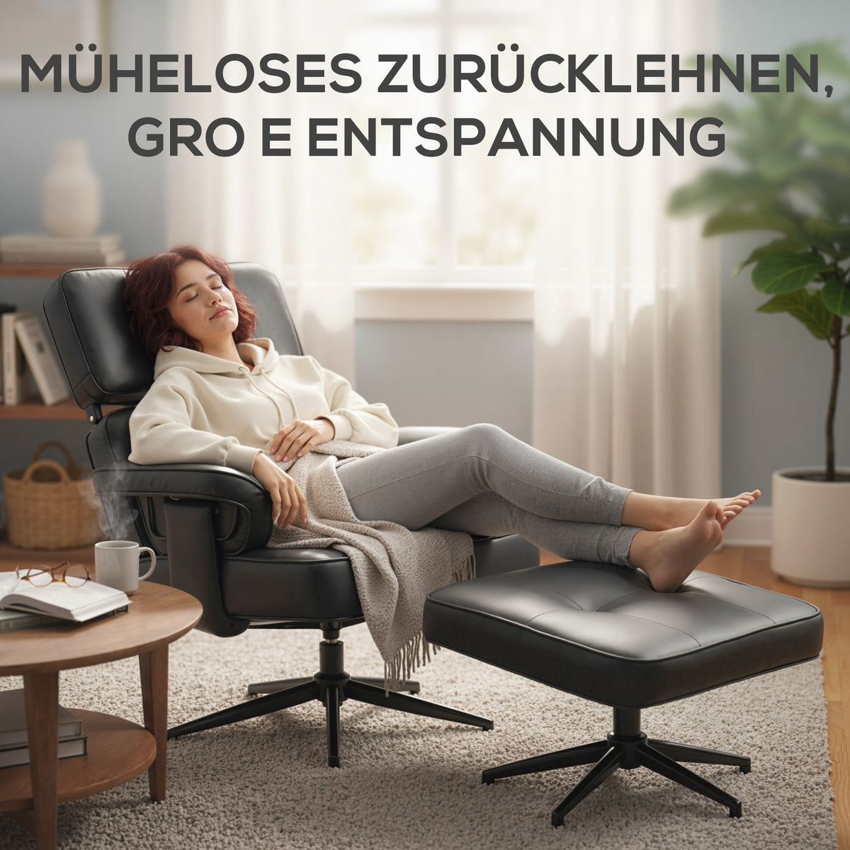 Relaxsessel mit Fußhocker und verstellbarer Kopfstütze