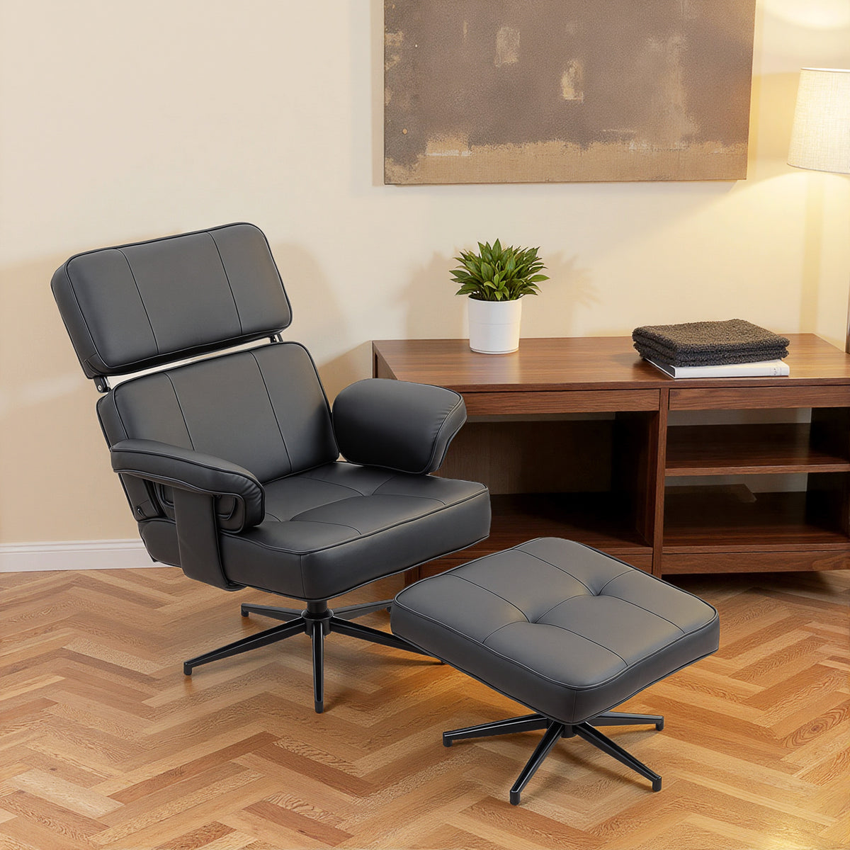 Relaxsessel mit Fußhocker und verstellbarer Kopfstütze