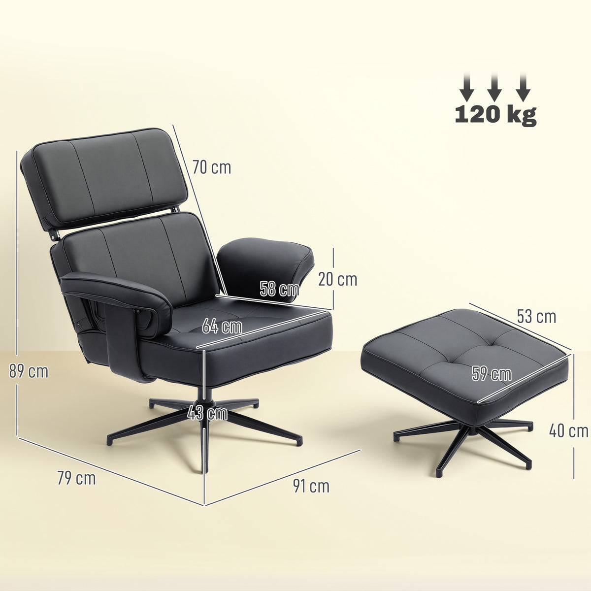 Relaxsessel mit Fußhocker und verstellbarer Kopfstütze