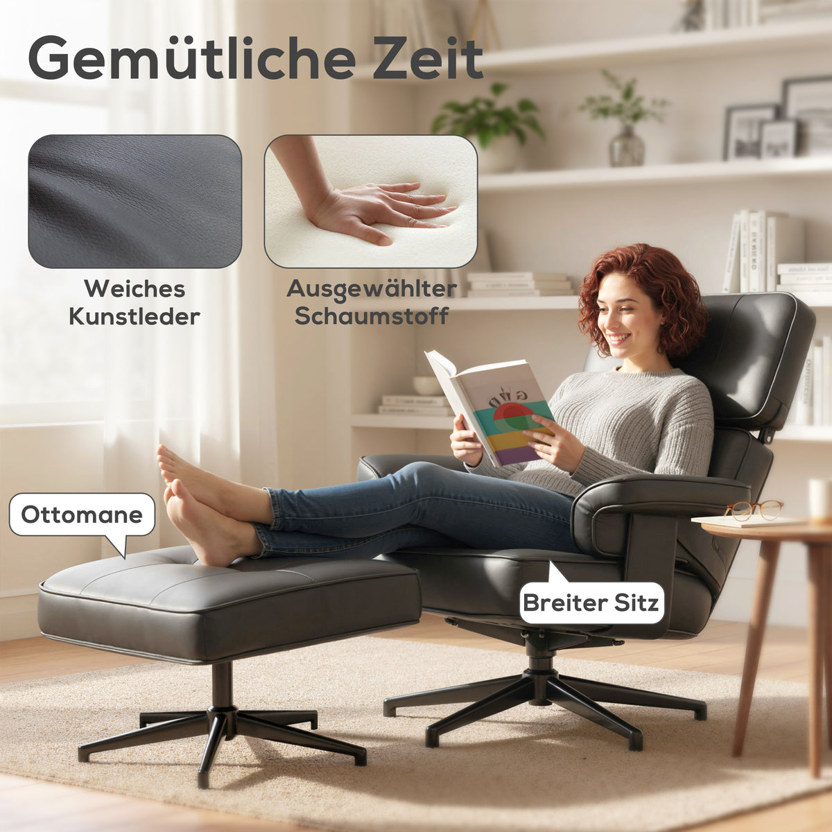 Relaxsessel mit Fußhocker und verstellbarer Kopfstütze