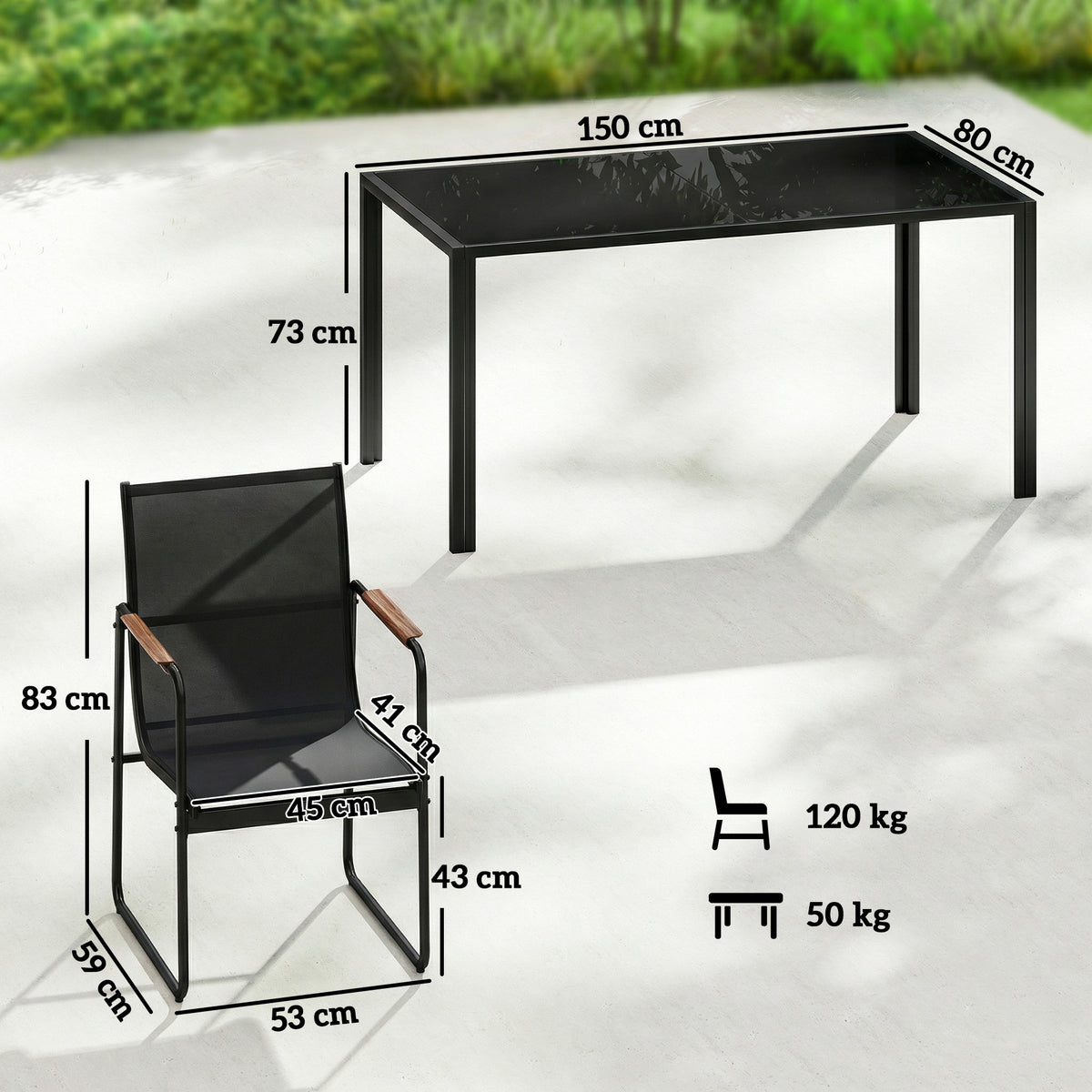 7-teiliges Gartenmöbel-Set mit Glastisch und 6 Stühlen