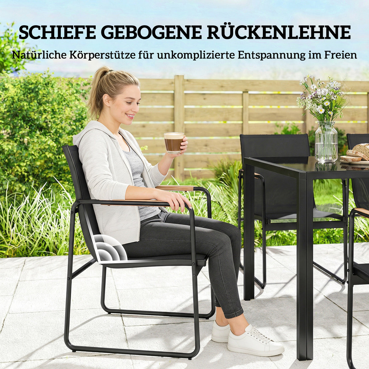 7-teiliges Gartenmöbel-Set mit Glastisch und 6 Stühlen