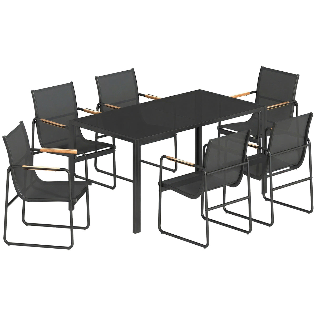7-teiliges Gartenmöbel-Set mit Glastisch und 6 Stühlen