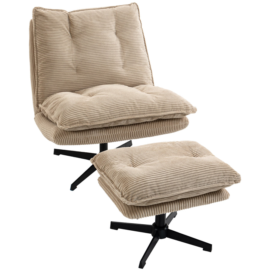 Drehbarer Relaxsessel mit Cordbezug und Hocker