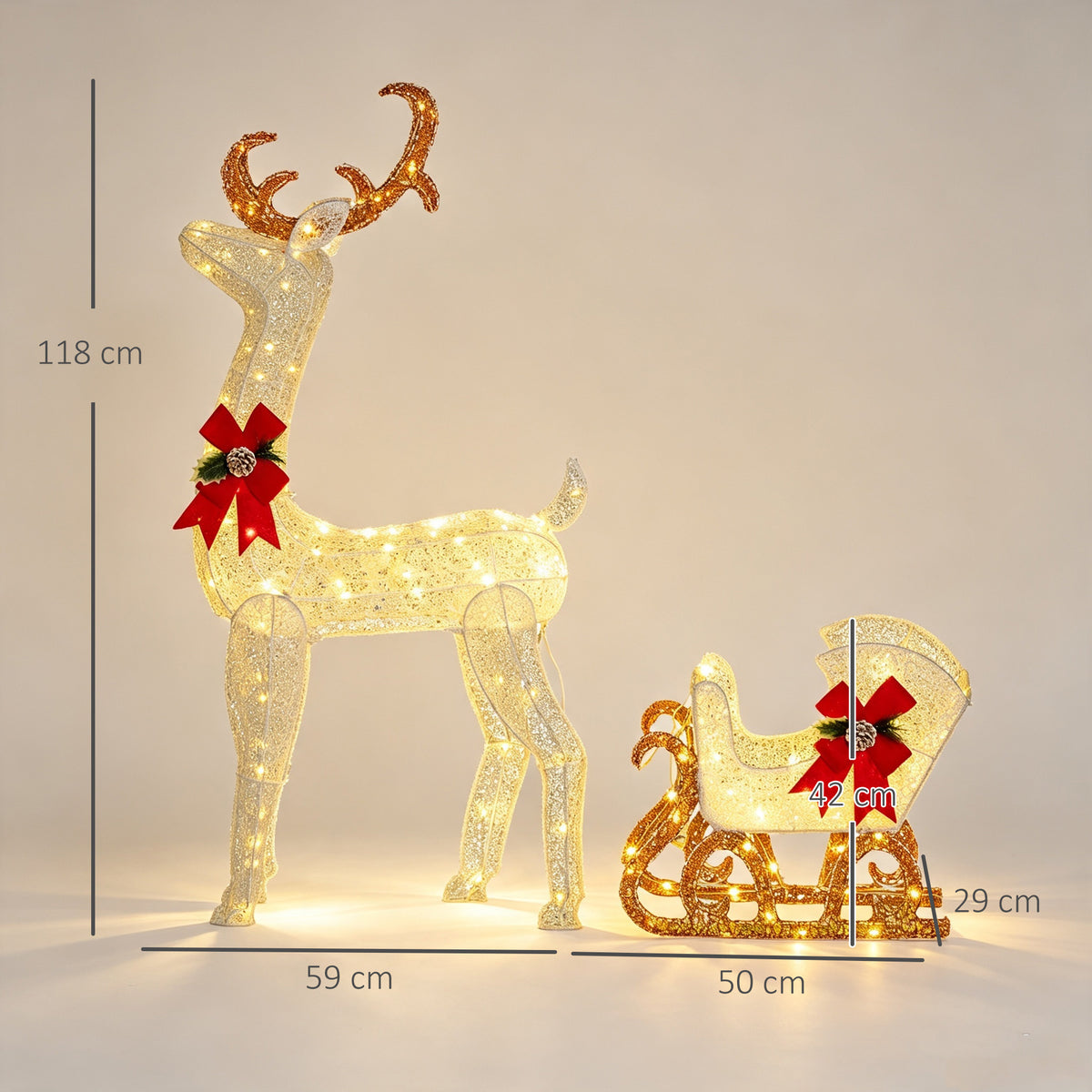 LED-Rentier mit Schlitten und 170 Lichtern