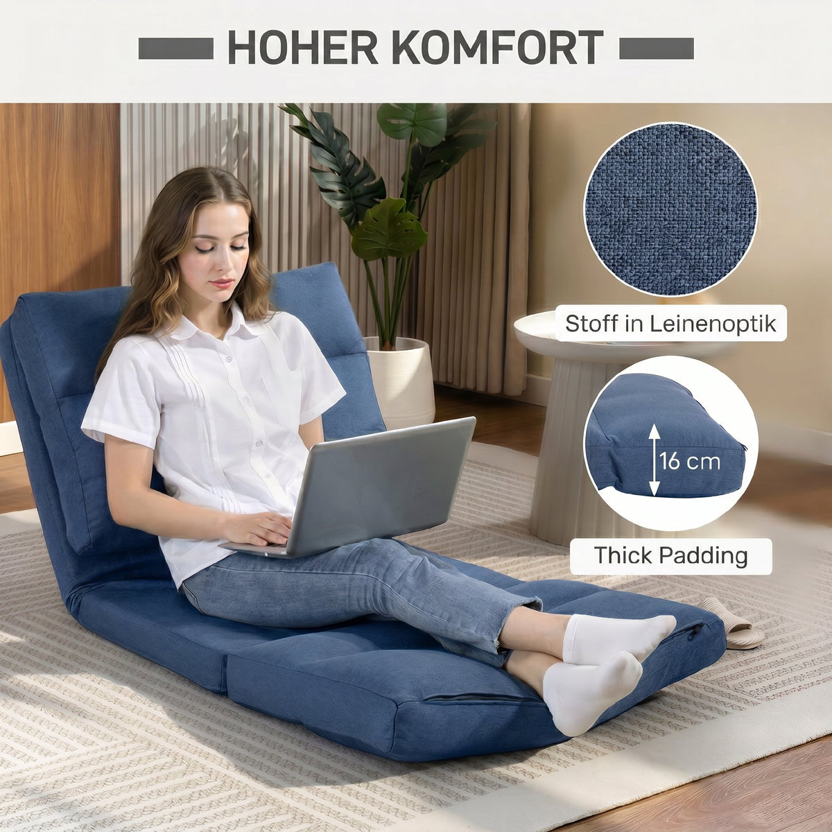 Bodensessel mit verstellbarer Lehne und Bettfunktion