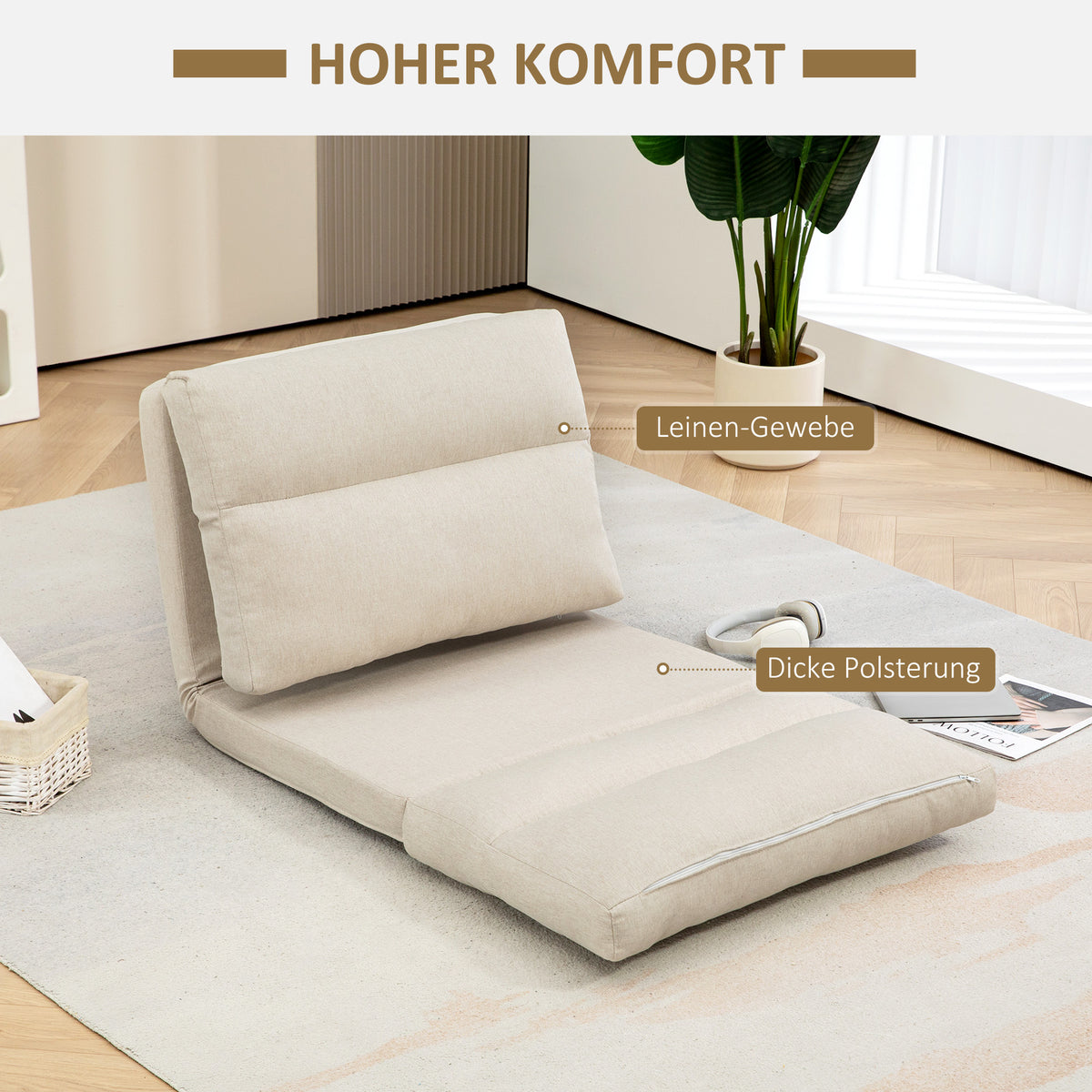 Bodensessel mit verstellbarer Lehne und Bettfunktion