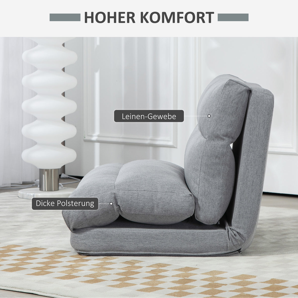 Bodensessel mit verstellbarer Lehne und Bettfunktion