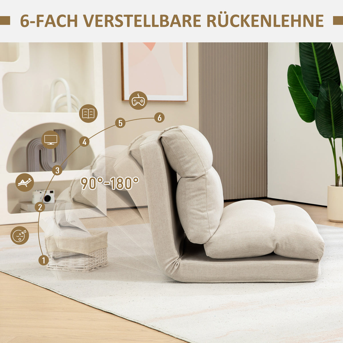 Bodensessel mit verstellbarer Lehne und Bettfunktion