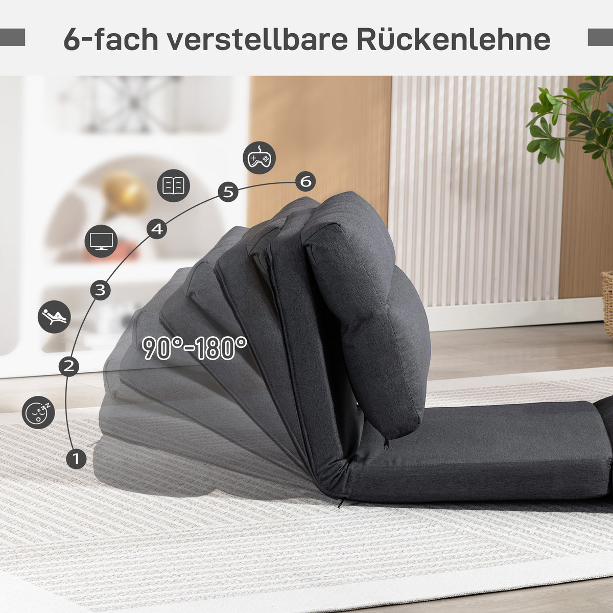 Bodensessel mit verstellbarer Lehne und Bettfunktion