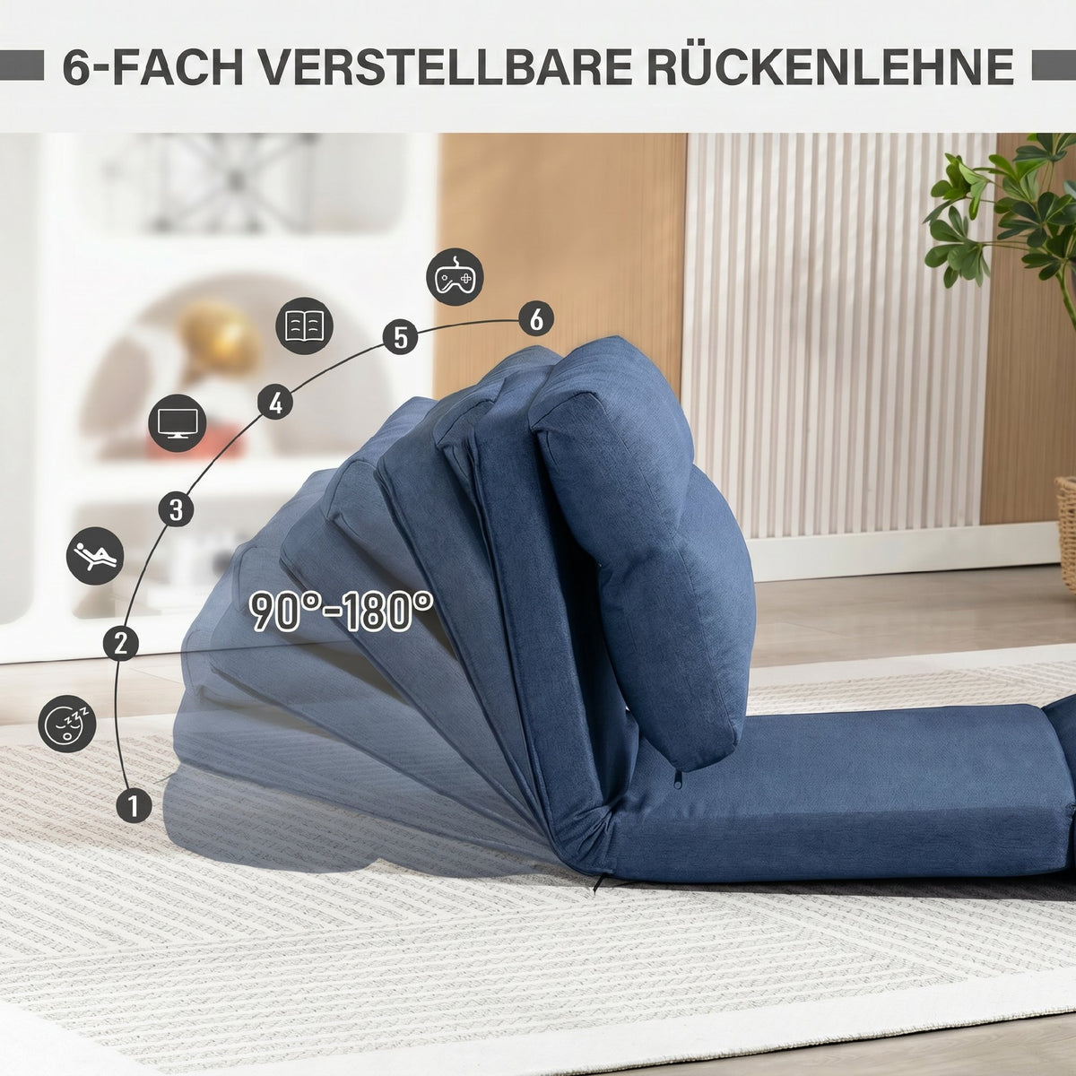 Bodensessel mit verstellbarer Lehne und Bettfunktion