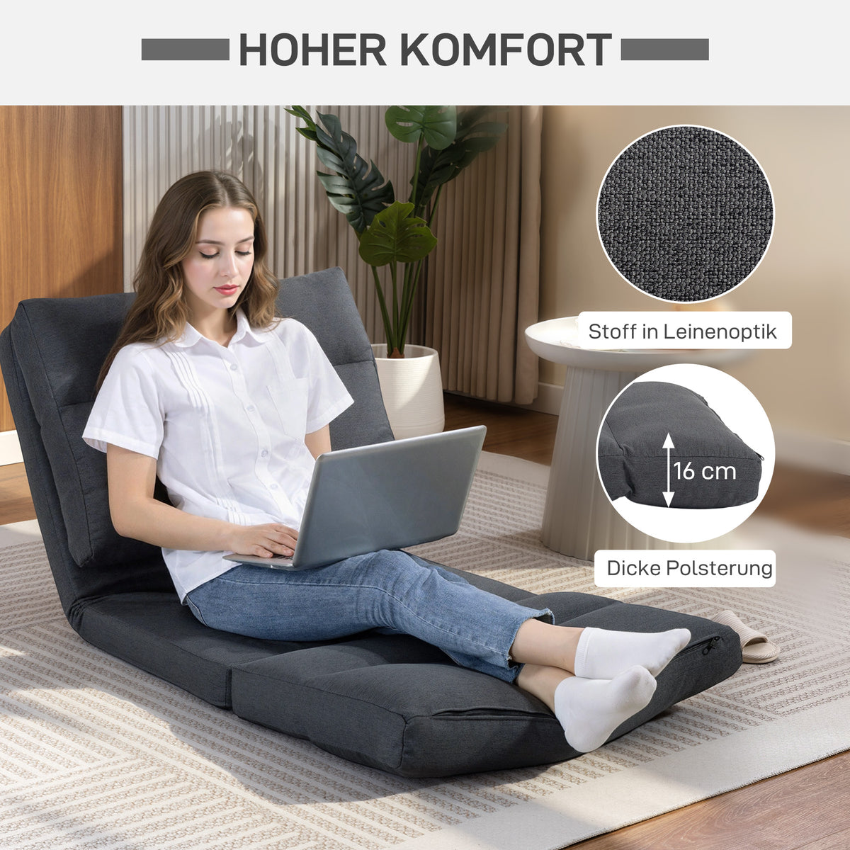 Bodensessel mit verstellbarer Lehne und Bettfunktion