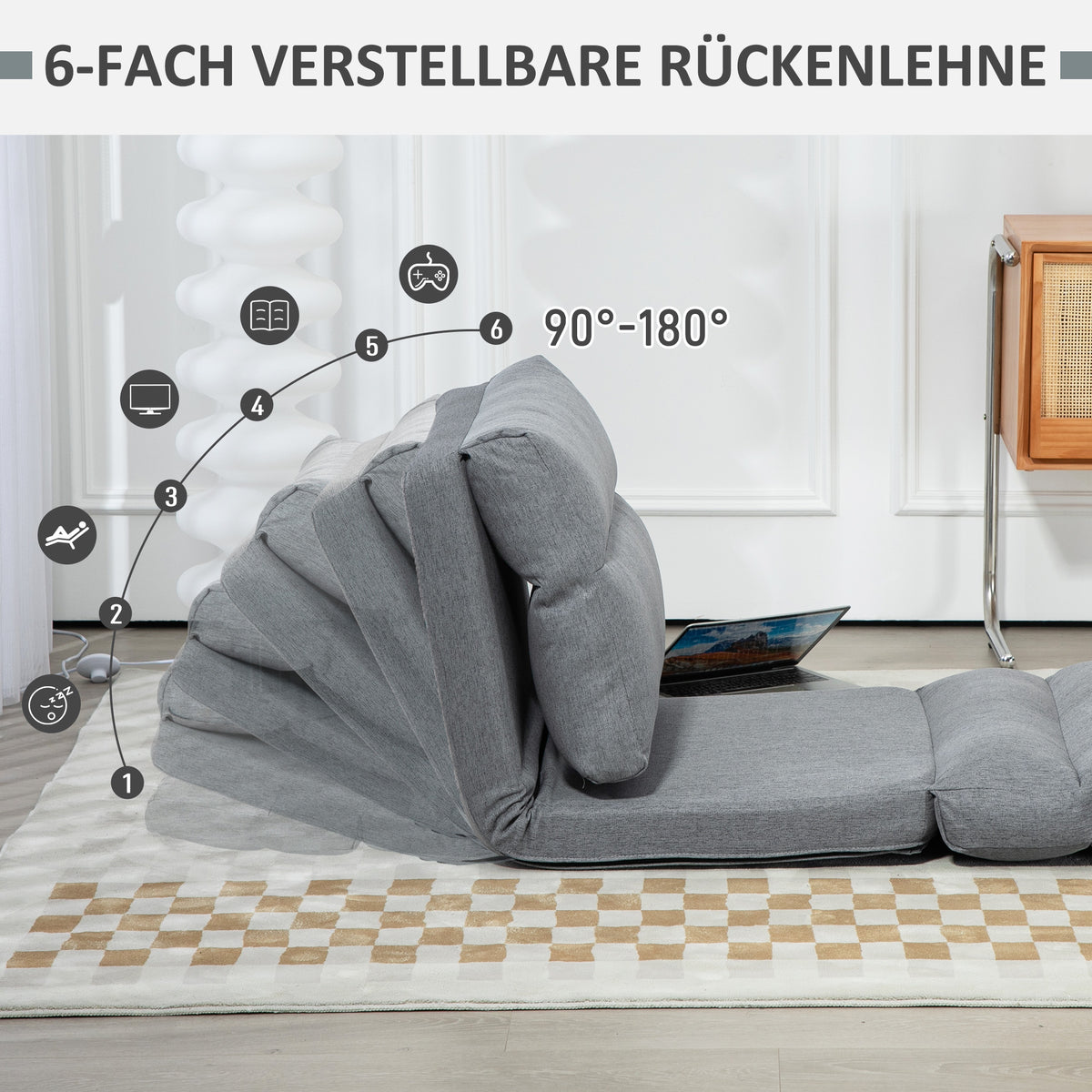Bodensessel mit verstellbarer Lehne und Bettfunktion