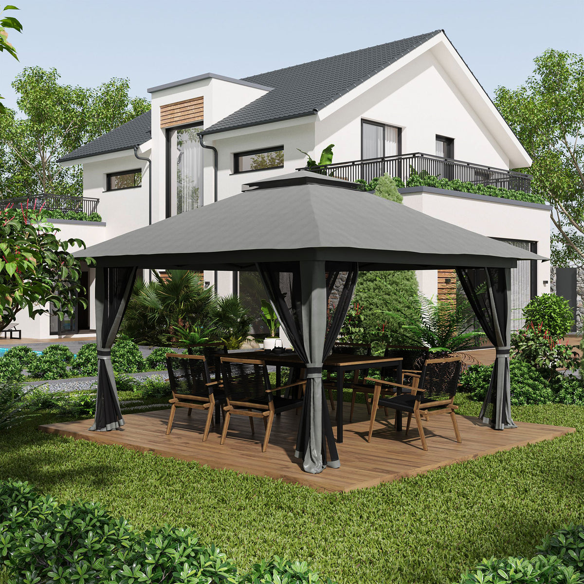 Faltpavillon mit vier Netzwänden und Lüftungsdach