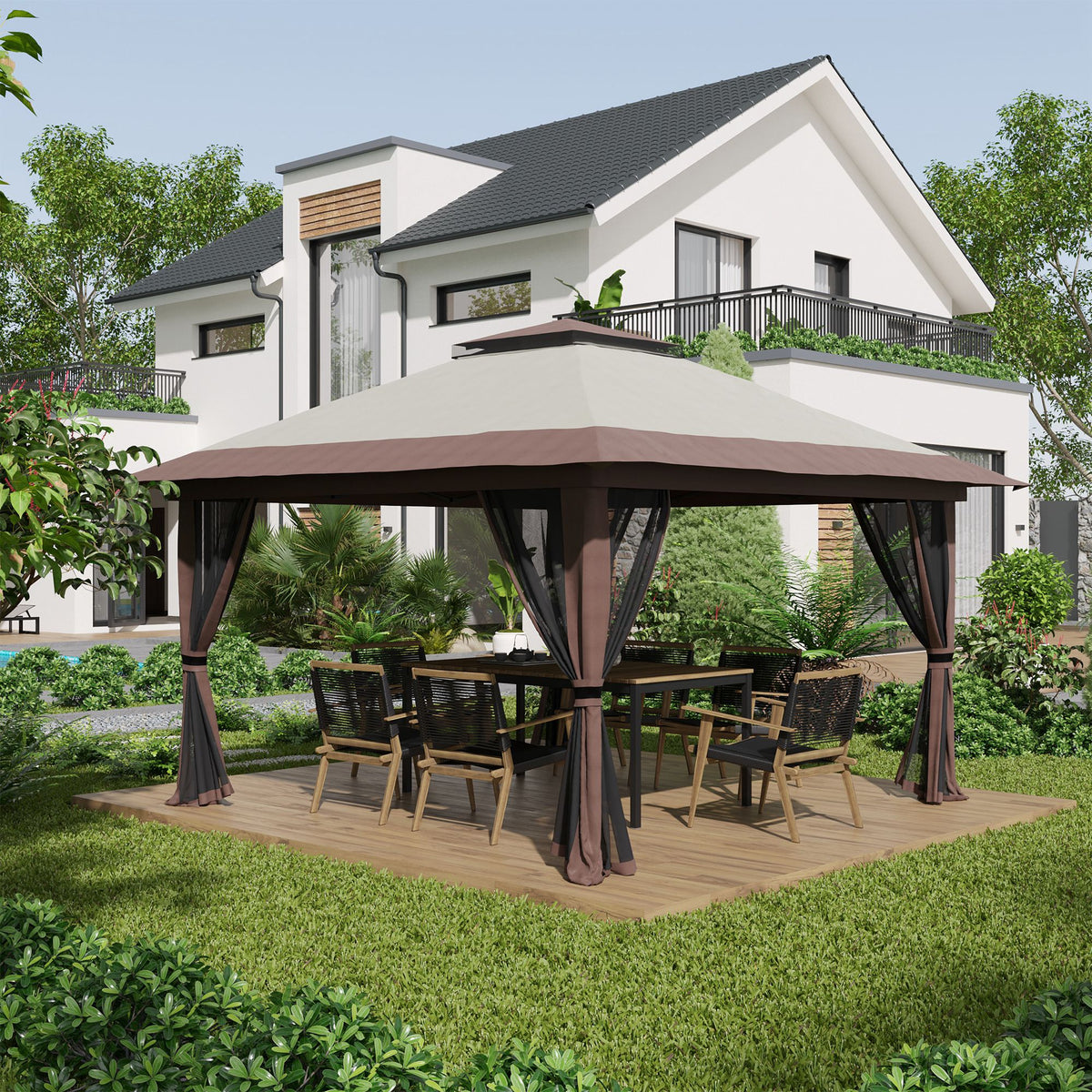 Faltpavillon mit vier Netzwänden und Lüftungsdach