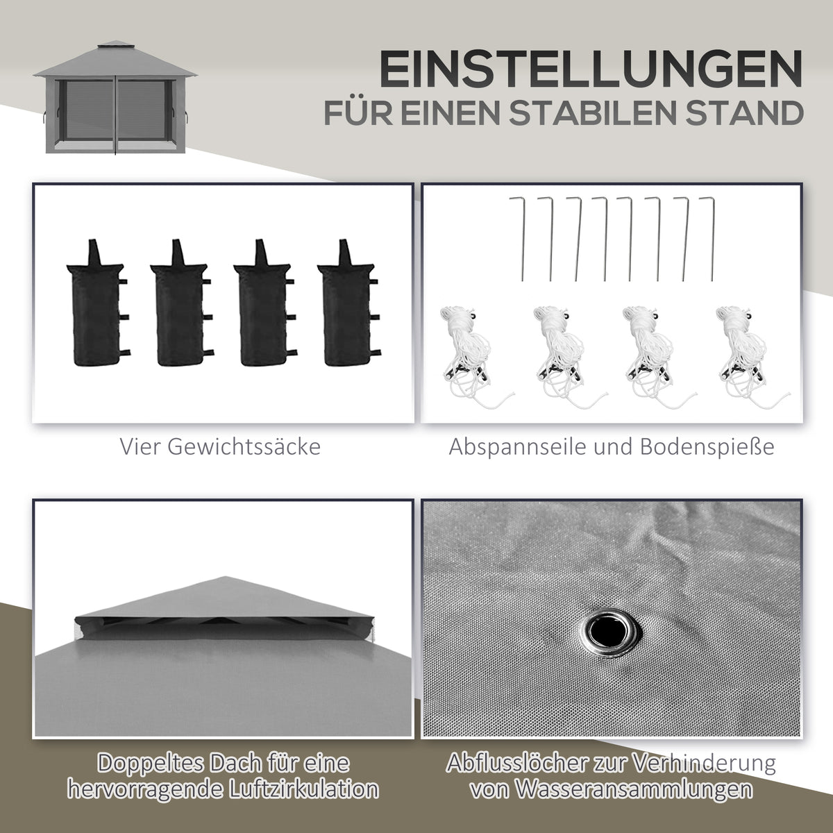 Faltpavillon mit vier Netzwänden und Lüftungsdach