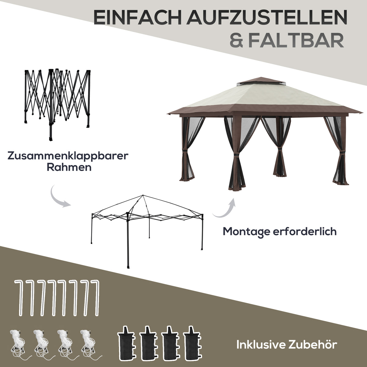 Faltpavillon mit vier Netzwänden und Lüftungsdach