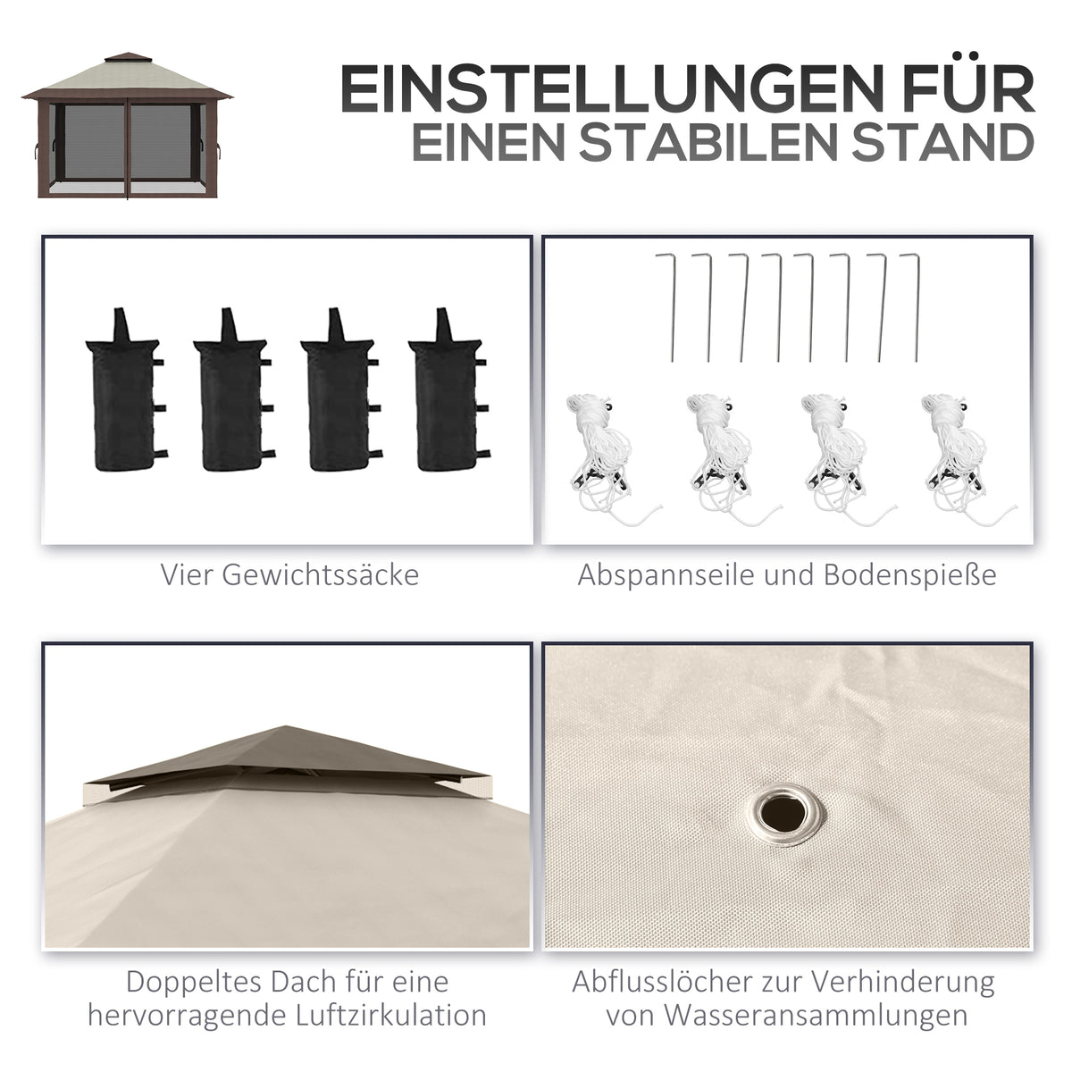 Faltpavillon mit vier Netzwänden und Lüftungsdach