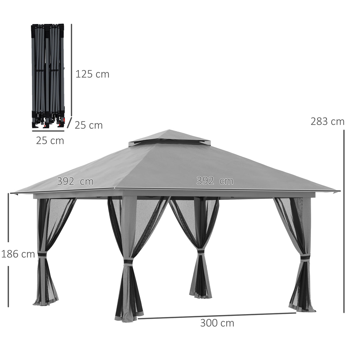 Faltpavillon mit vier Netzwänden und Lüftungsdach