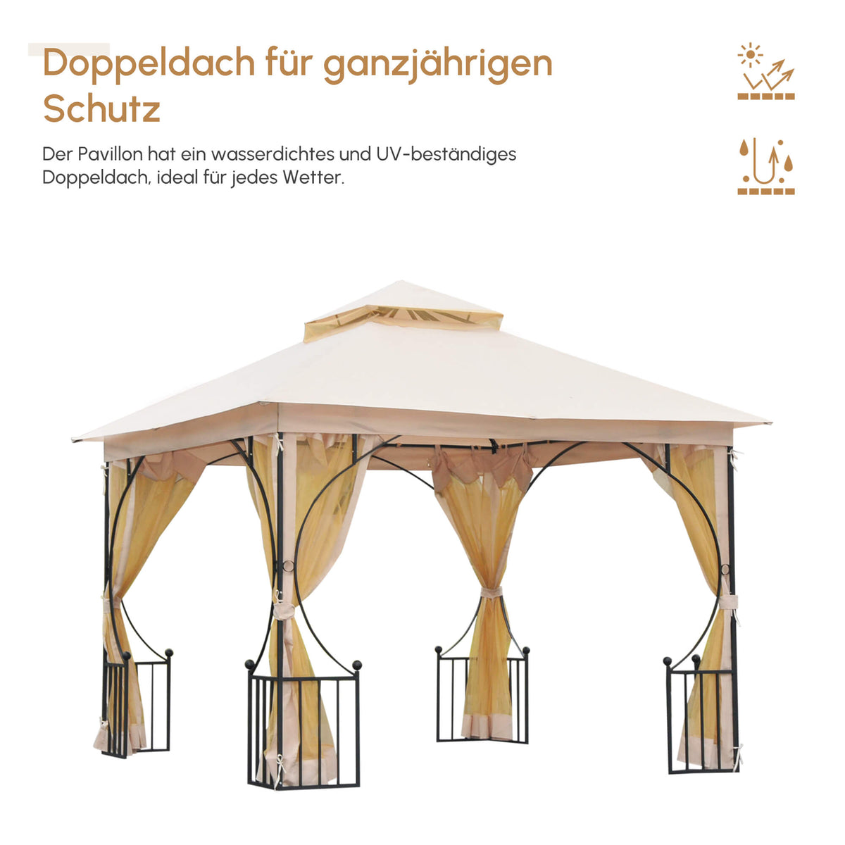 Gartenpavillon mit Doppeldach und Moskitonetz