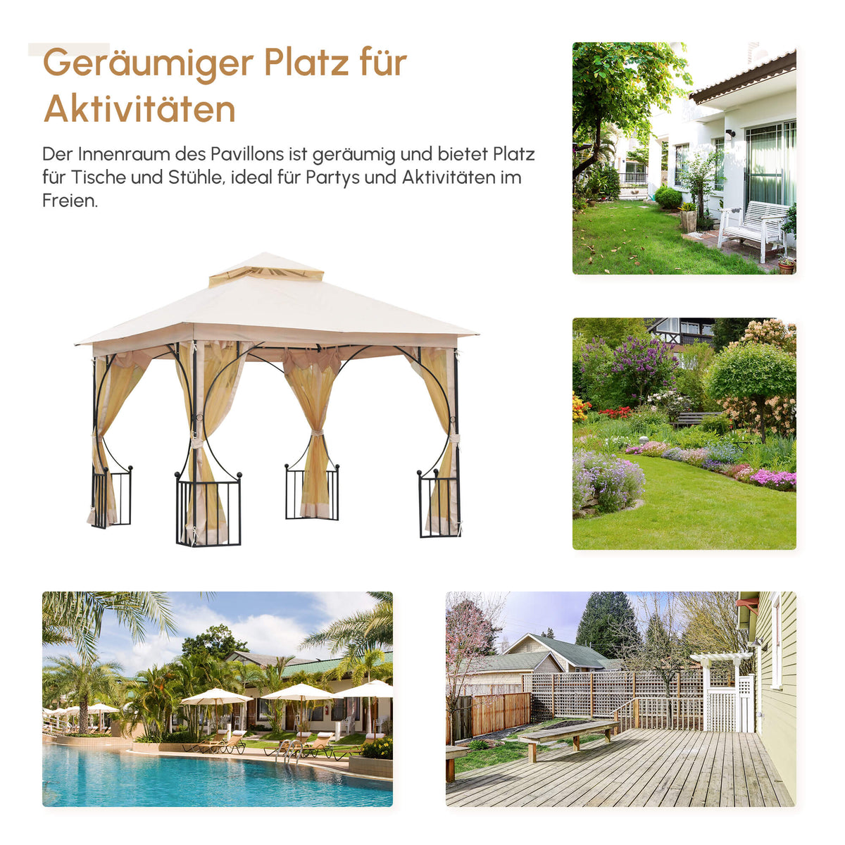Gartenpavillon mit Doppeldach und Moskitonetz