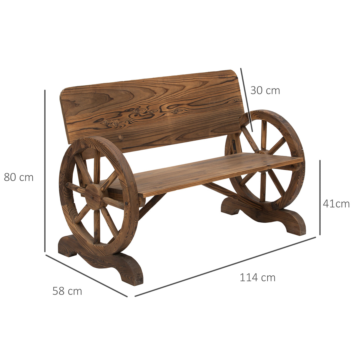 Gartenbank aus Tannenholz mit Wagenrad-Armlehnen