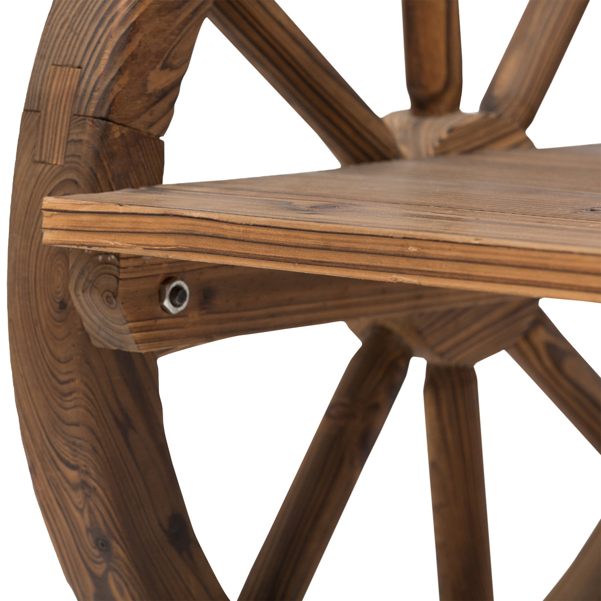 Gartenbank aus Tannenholz mit Wagenrad-Armlehnen