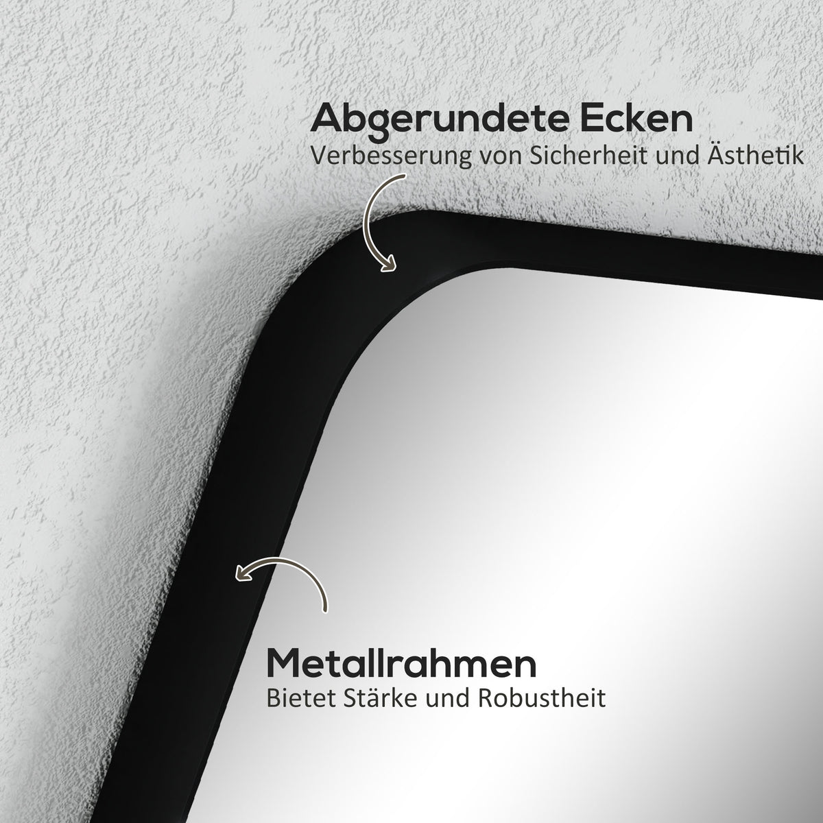 Badspiegel mit Metallrahmen und Splitterschutzfolie