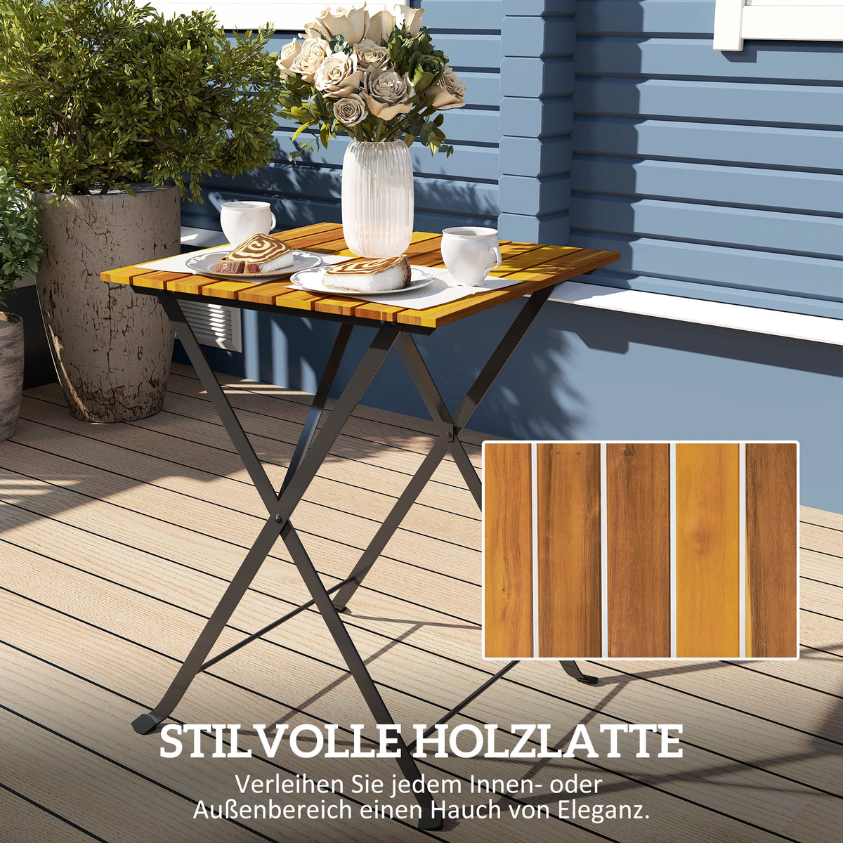 Klappbares Bistro-Set aus Akazienholz mit 2 Stühlen