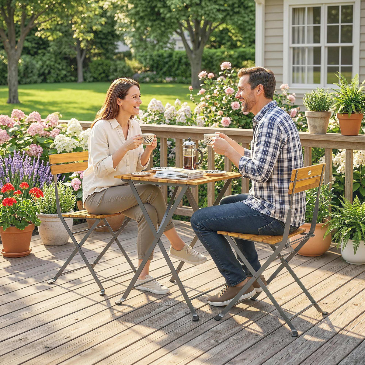 Klappbares Bistro-Set aus Akazienholz mit 2 Stühlen