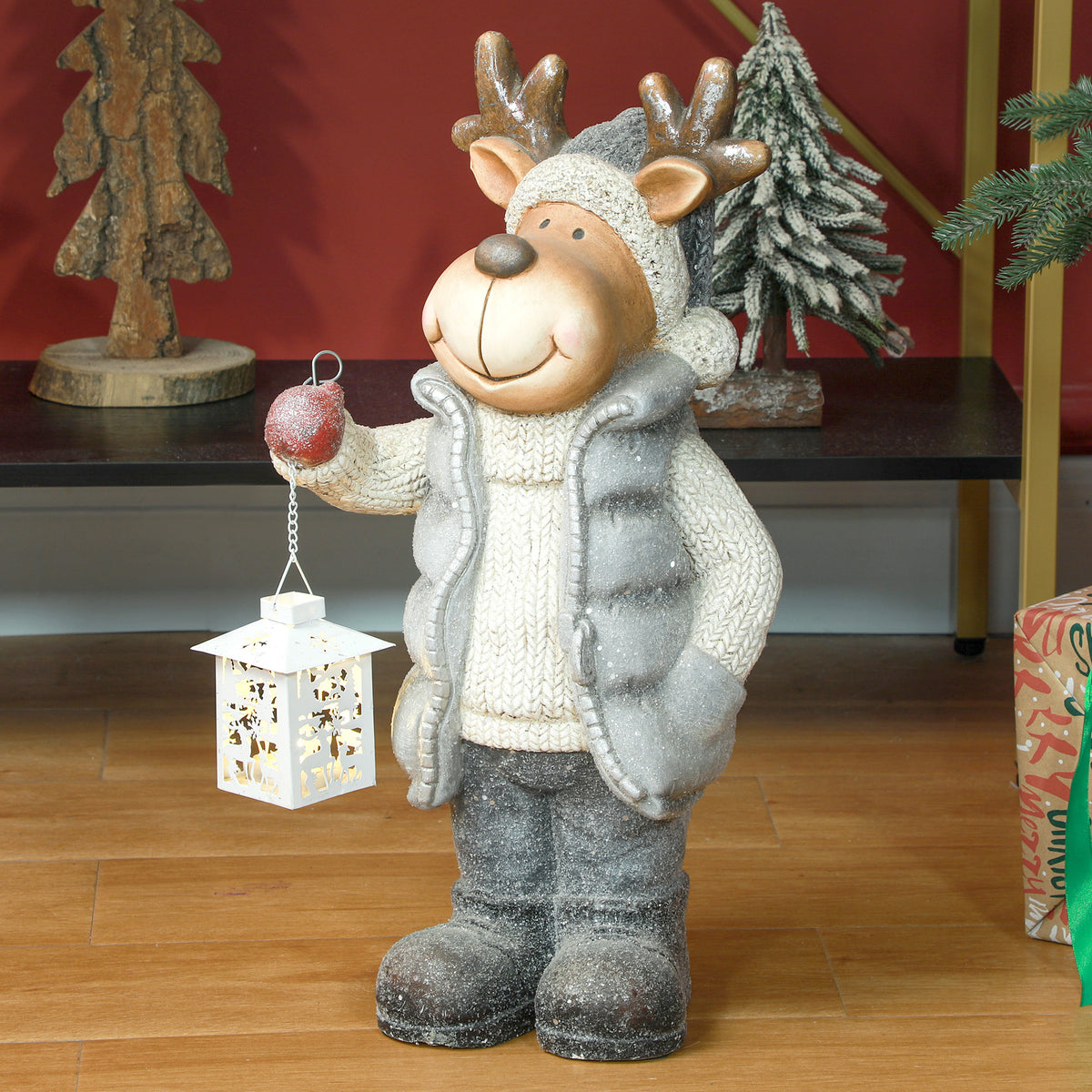 Weihnachtsfigur Rentier mit LED-Laterne