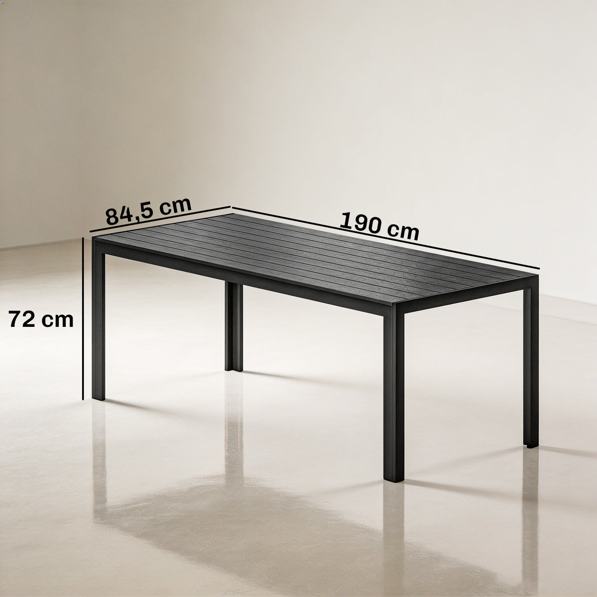 Gartentisch für sechs Personen mit verschiedenen Tischplatten