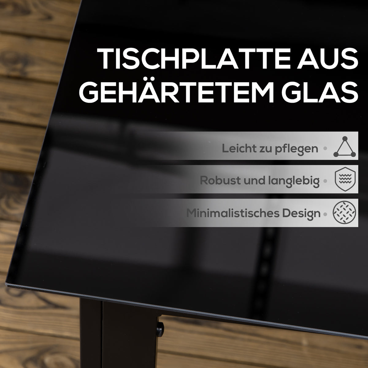 Gartentisch für sechs Personen mit verschiedenen Tischplatten