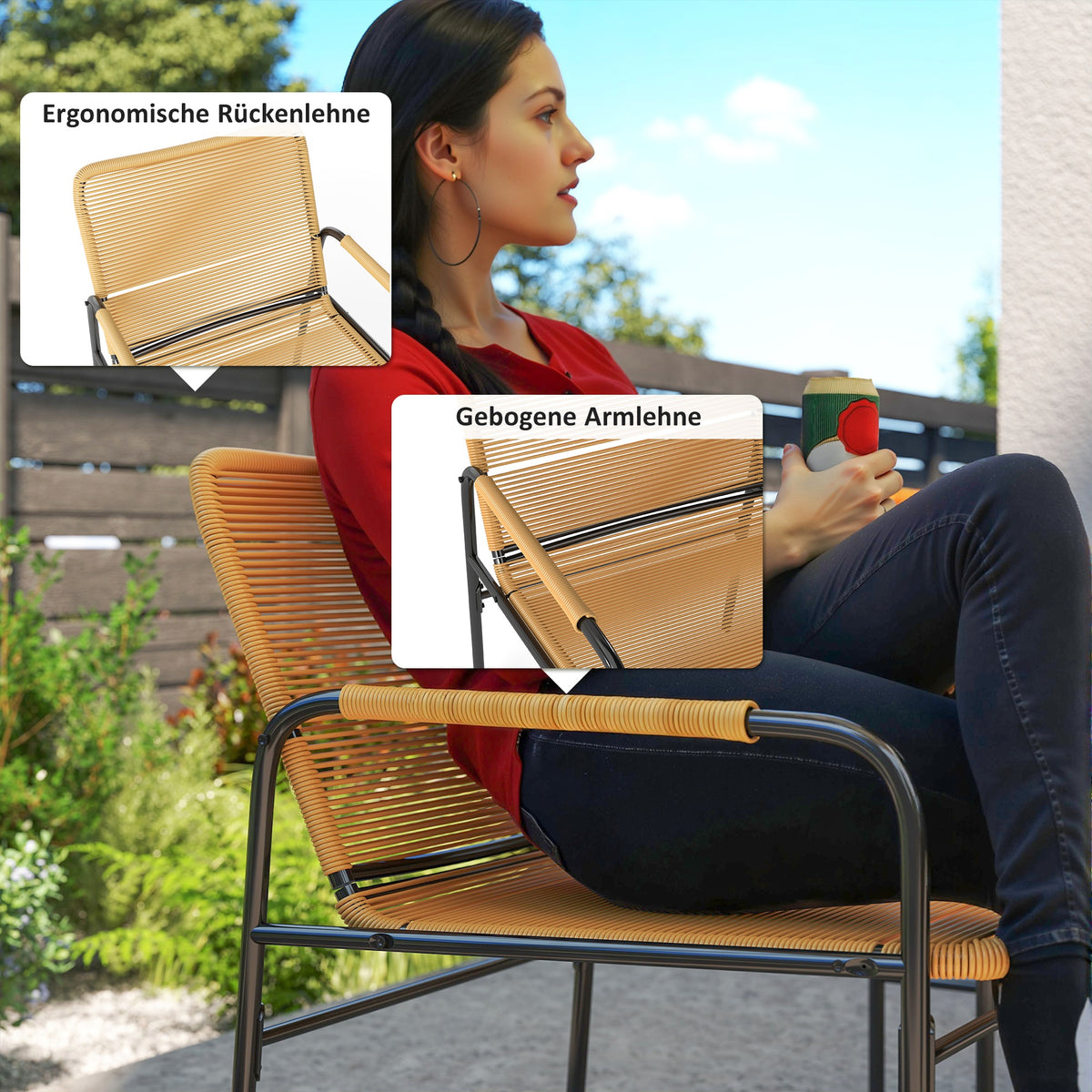 3-teiliges Bistroset aus PE-Rattan mit Stahlgestell