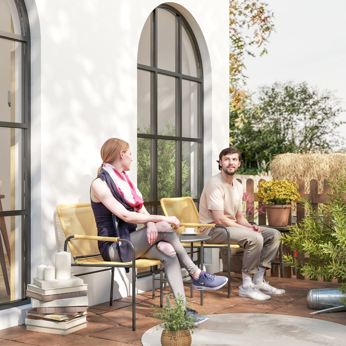 3-teiliges Bistroset aus PE-Rattan mit Stahlgestell