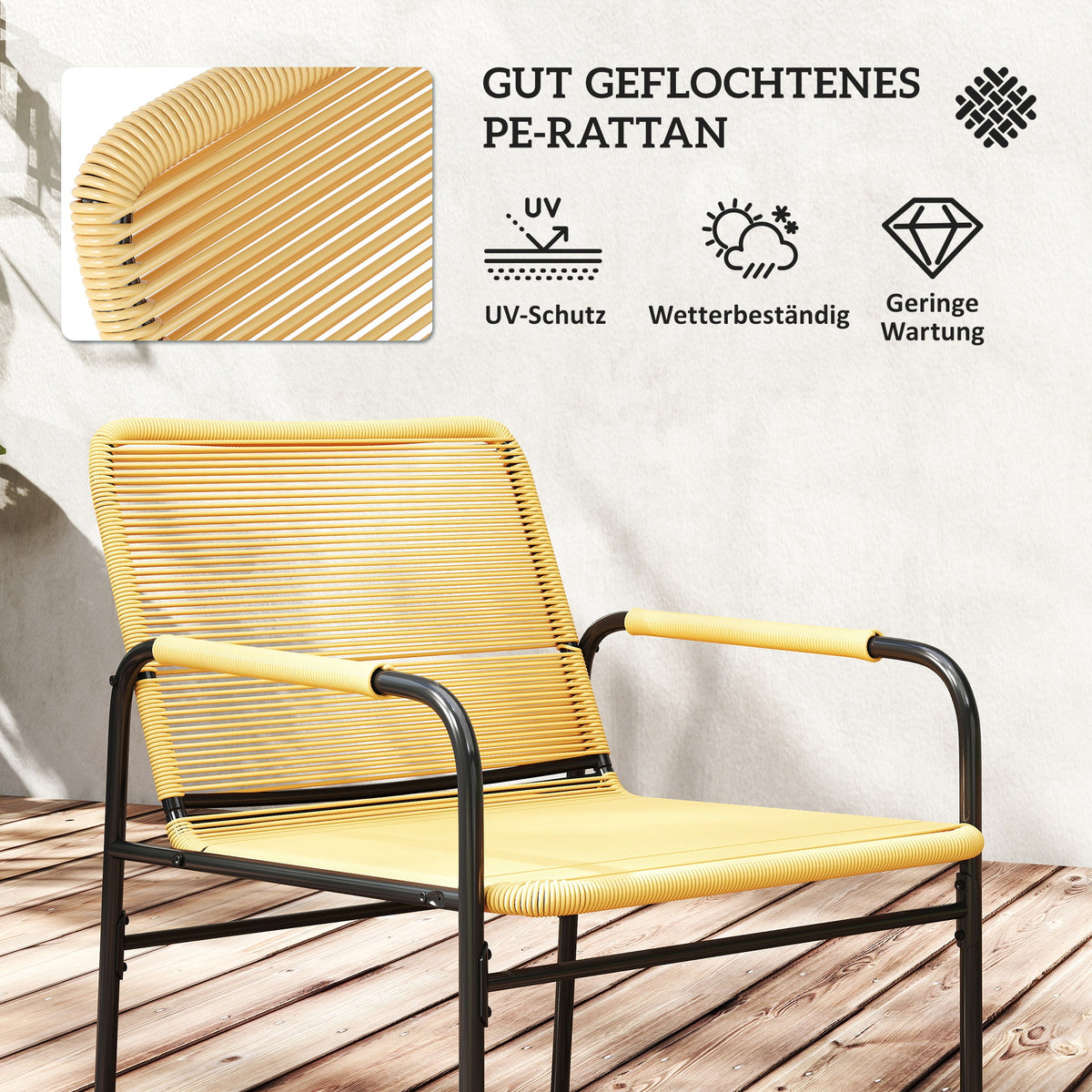 3-teiliges Bistroset aus PE-Rattan mit Stahlgestell