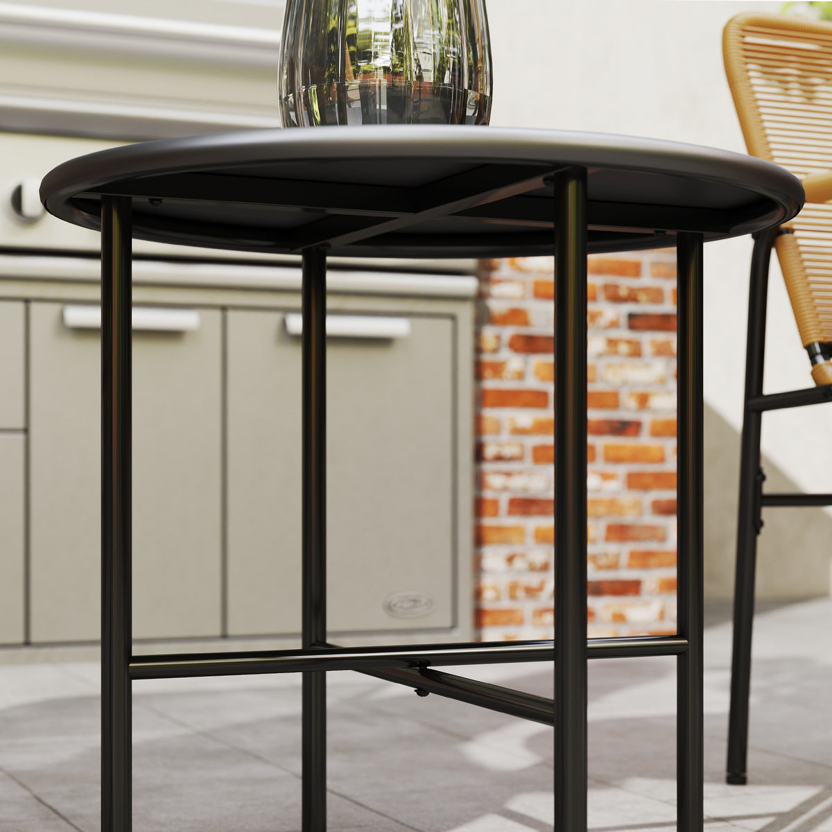 3-teiliges Bistroset aus PE-Rattan mit Stahlgestell