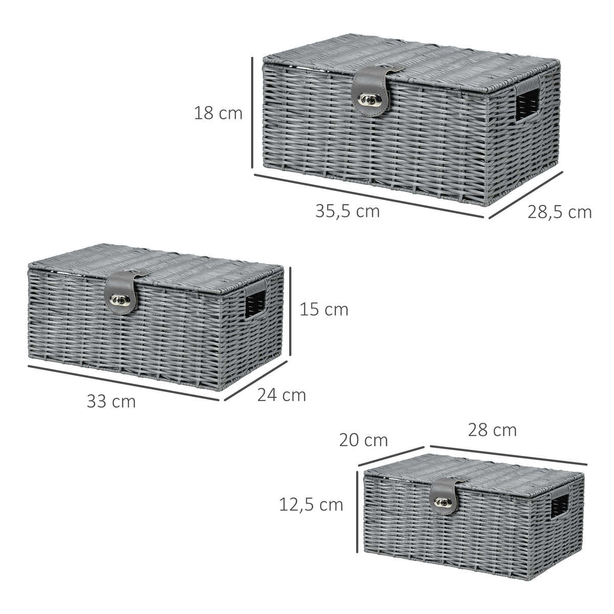 3er-Set Aufbewahrungskörbe mit Deckel, grau