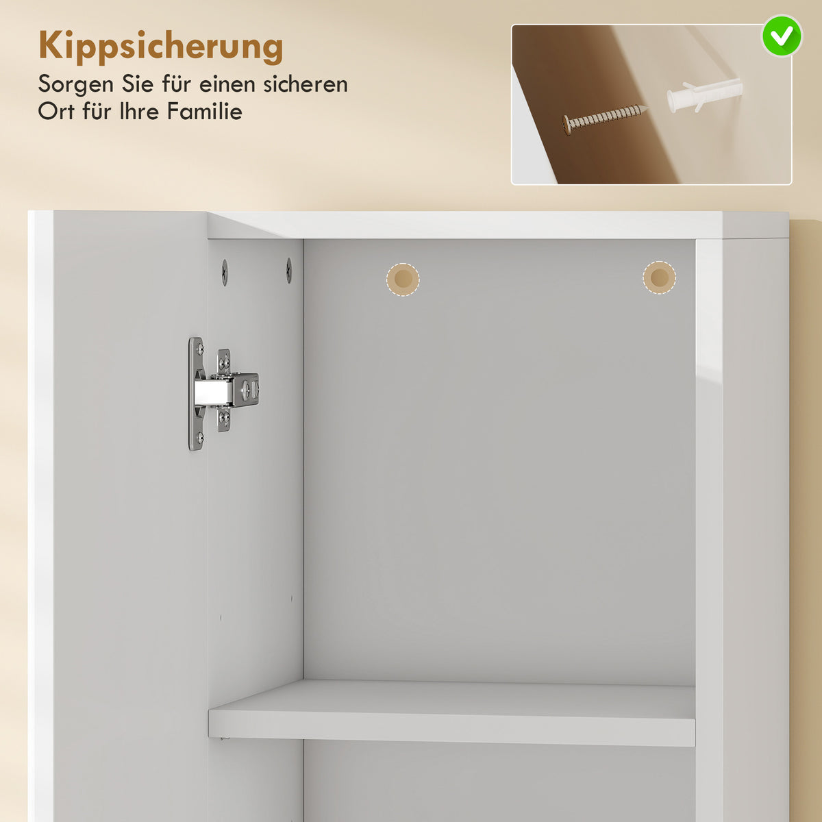 Badezimmer-Hochschrank mit geriffelten Türen und offenem Fach