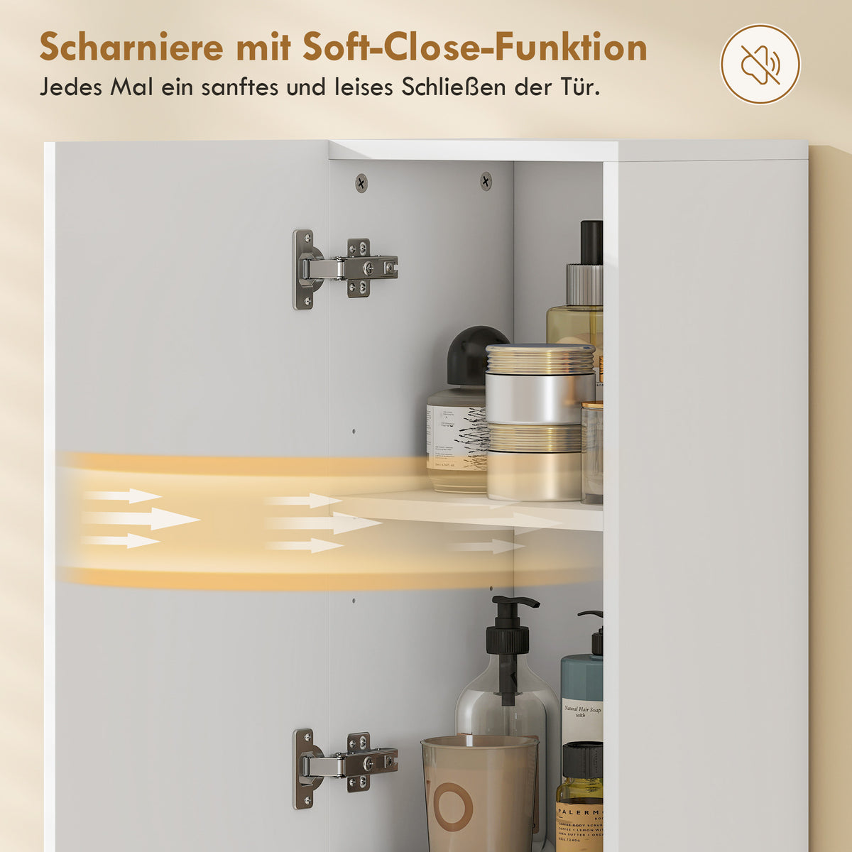 Badezimmer-Hochschrank mit geriffelten Türen und offenem Fach