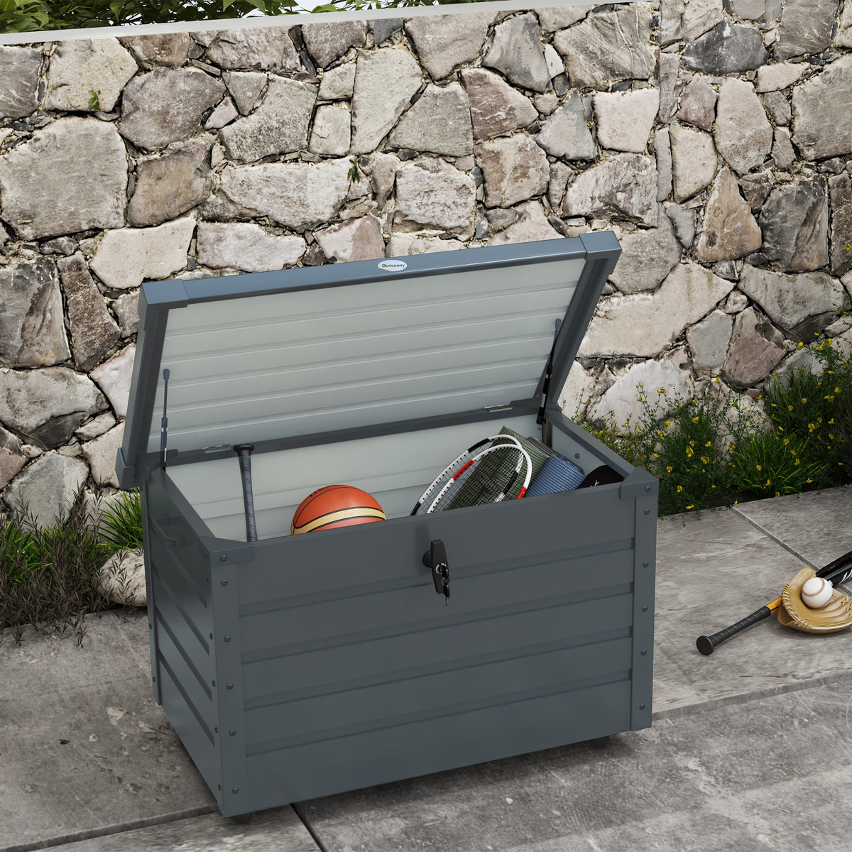 Gartenbox aus verzinktem Stahl mit Rollen