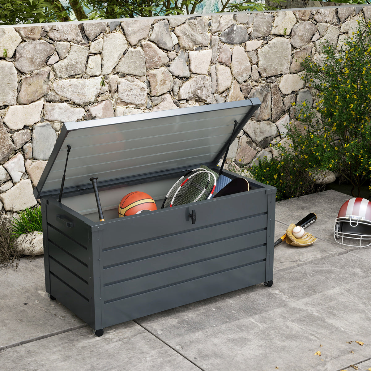 Gartenbox aus verzinktem Stahl mit Rollen