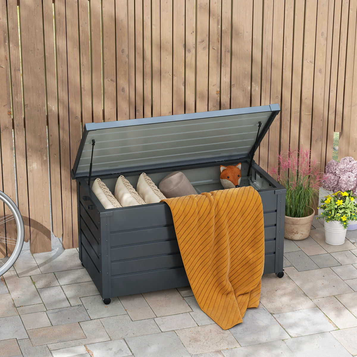 Gartenbox aus verzinktem Stahl mit Rollen