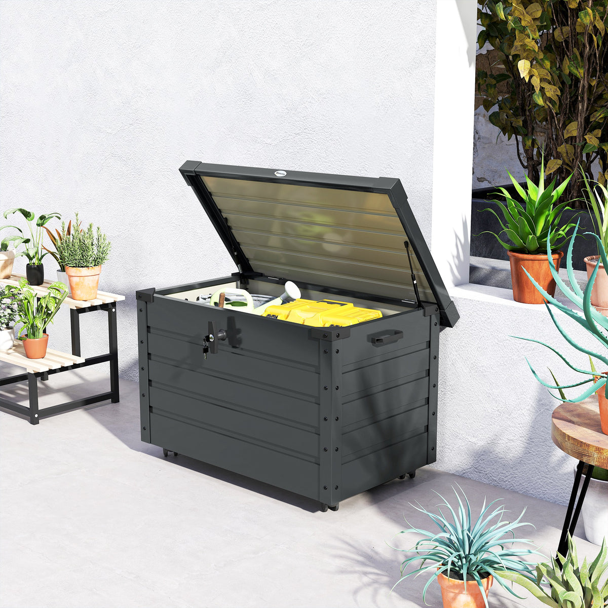 Gartenbox aus verzinktem Stahl mit Rollen