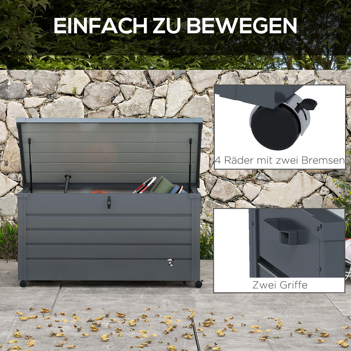 Gartenbox aus verzinktem Stahl mit Rollen
